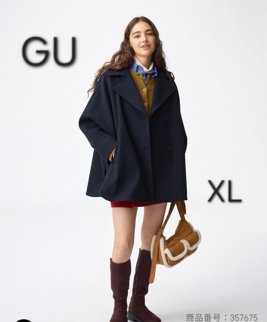 新品 GU コージーメルトンケープコート コート ネイビー XL 着物
