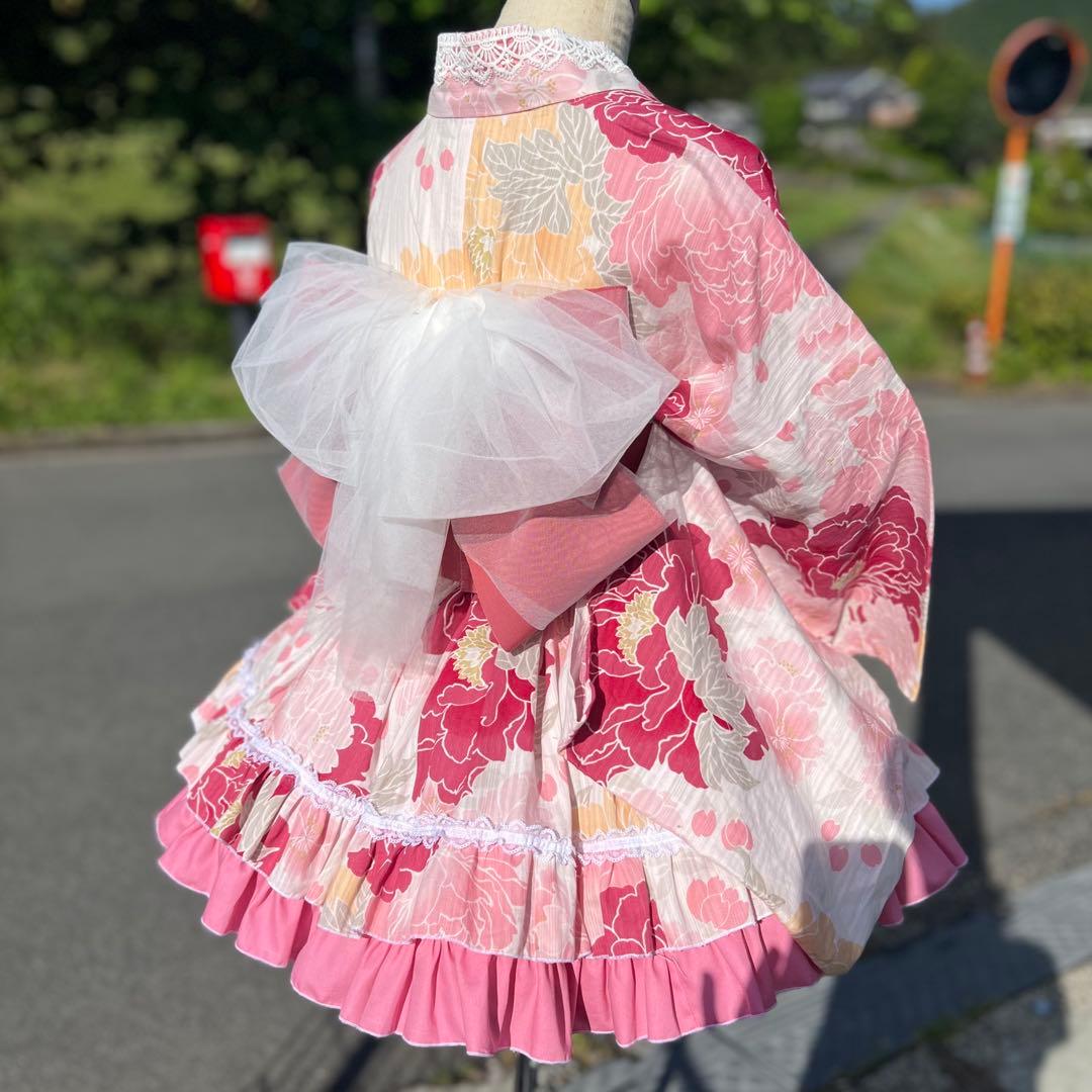 浴衣ドレス ピンク 帯セット 姫ギャル ロリィタ 平成 Y2K ピンク 大人