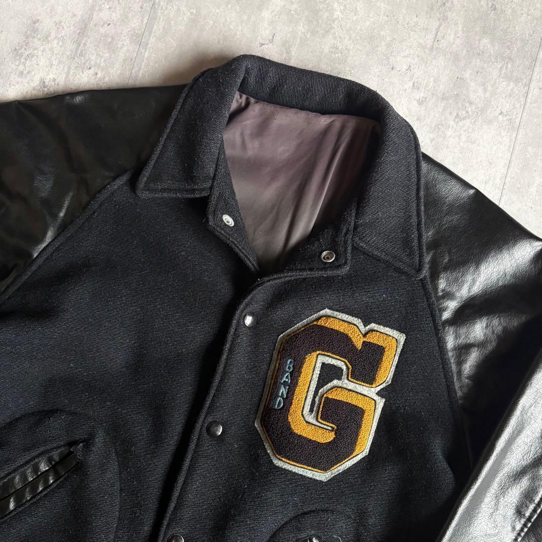 90s vintage】レザースタジャン 本革 Gワッペン ブラック 短丈 - メルカリ