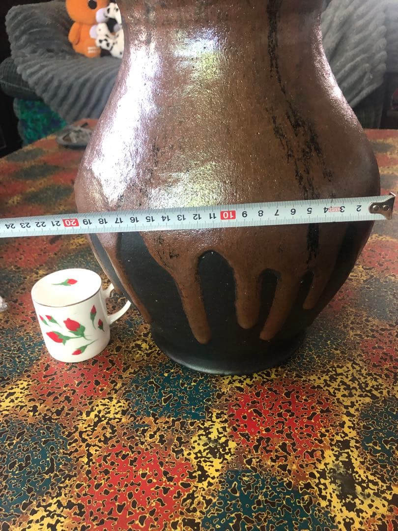 手作り 自然釉流れ 大型壺 33cm 約5kg 和テイスト 無傷