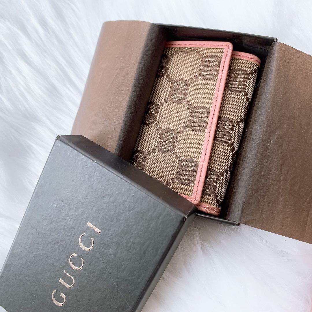 美品】GUCCI キーケース ピンク グッチ 柄 GG ブラウン/ピンク 6連