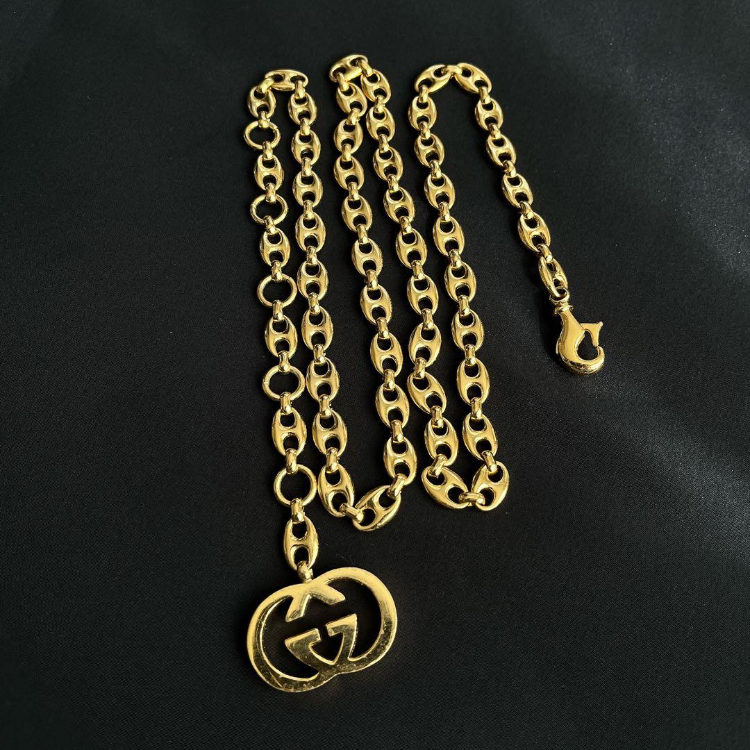 希少✨GUCCI チェーンベルト ゴールド インターロッキング oldgucci 激レア オールド グッチ チェーンベルト インターロッキング