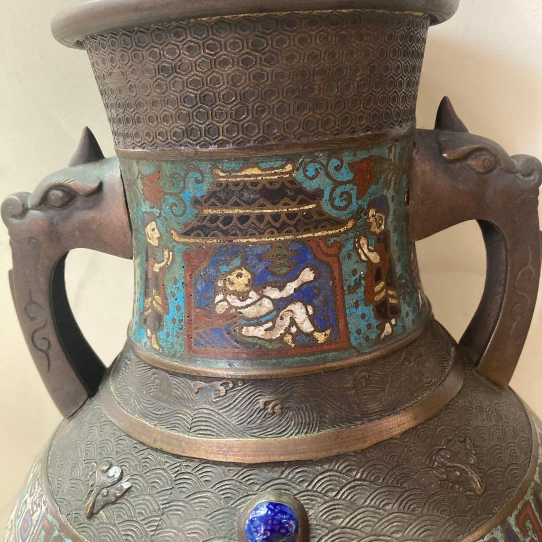 は*ま様 中国 銅 七宝焼 花瓶 アンティーク