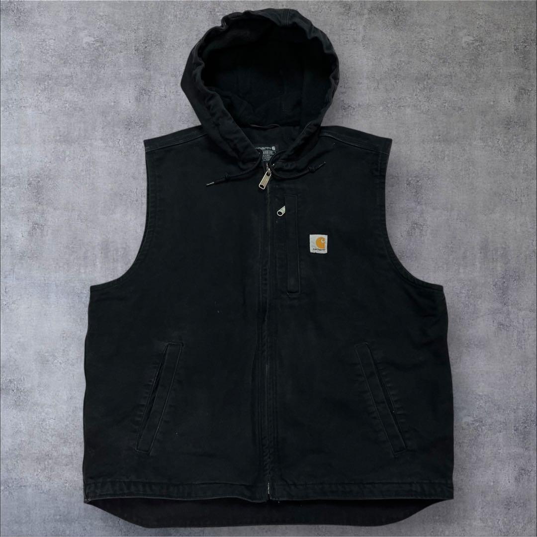 Carhartt ダックベスト ブラック フード付き 裏地フリース - メルカリ
