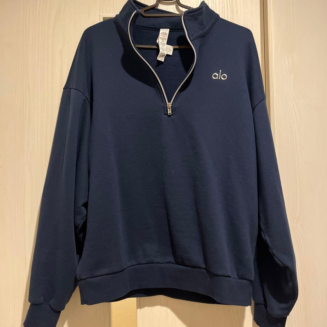 alo ネイビー ハーフジップ トレーナー美品 - メルカリ