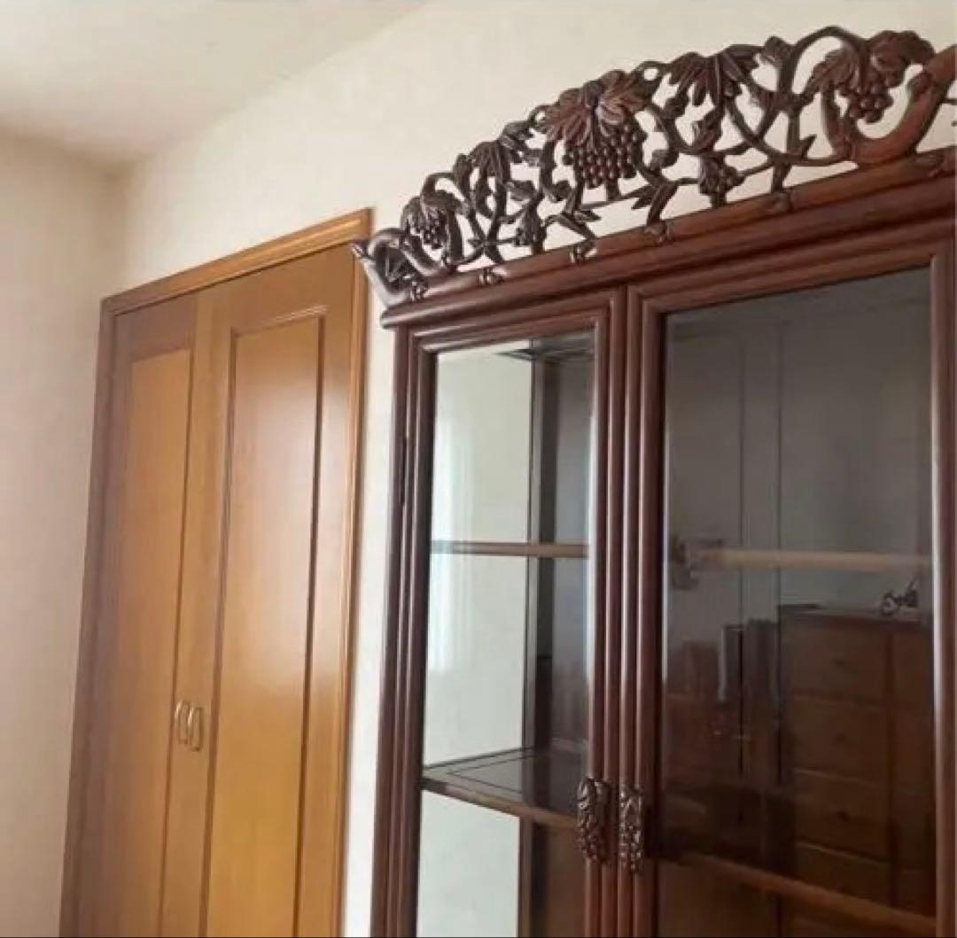 極美品】アンティーク 三越購入 唐木家具 葡萄唐草透彫 飾り棚