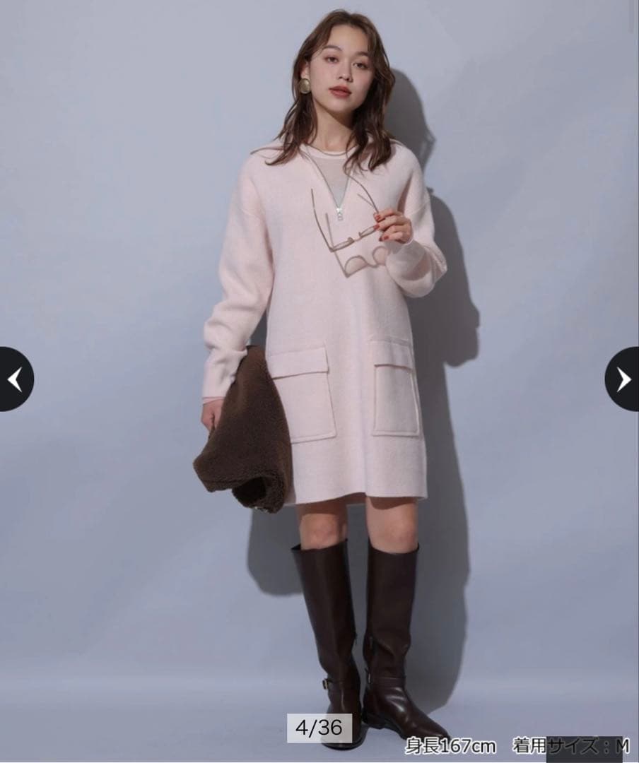 新品 アルページュストーリー ハーフジップ ミニ ニットワンピース ピンク