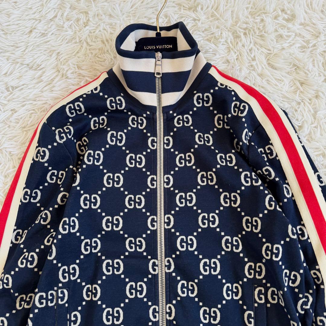 美品 グッチ ジャージ GG 総柄 シェリーライン ネイビー M相当 長袖