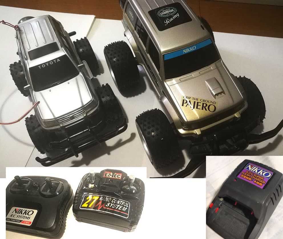 ラジコン2台／三菱：パジェロ・トヨタ：ラウンドクルーザー/充電器（NIKKO） □ラジコン2台／三菱：パジェロ・トヨタ：ラウンドクルーザーとNIKKO
