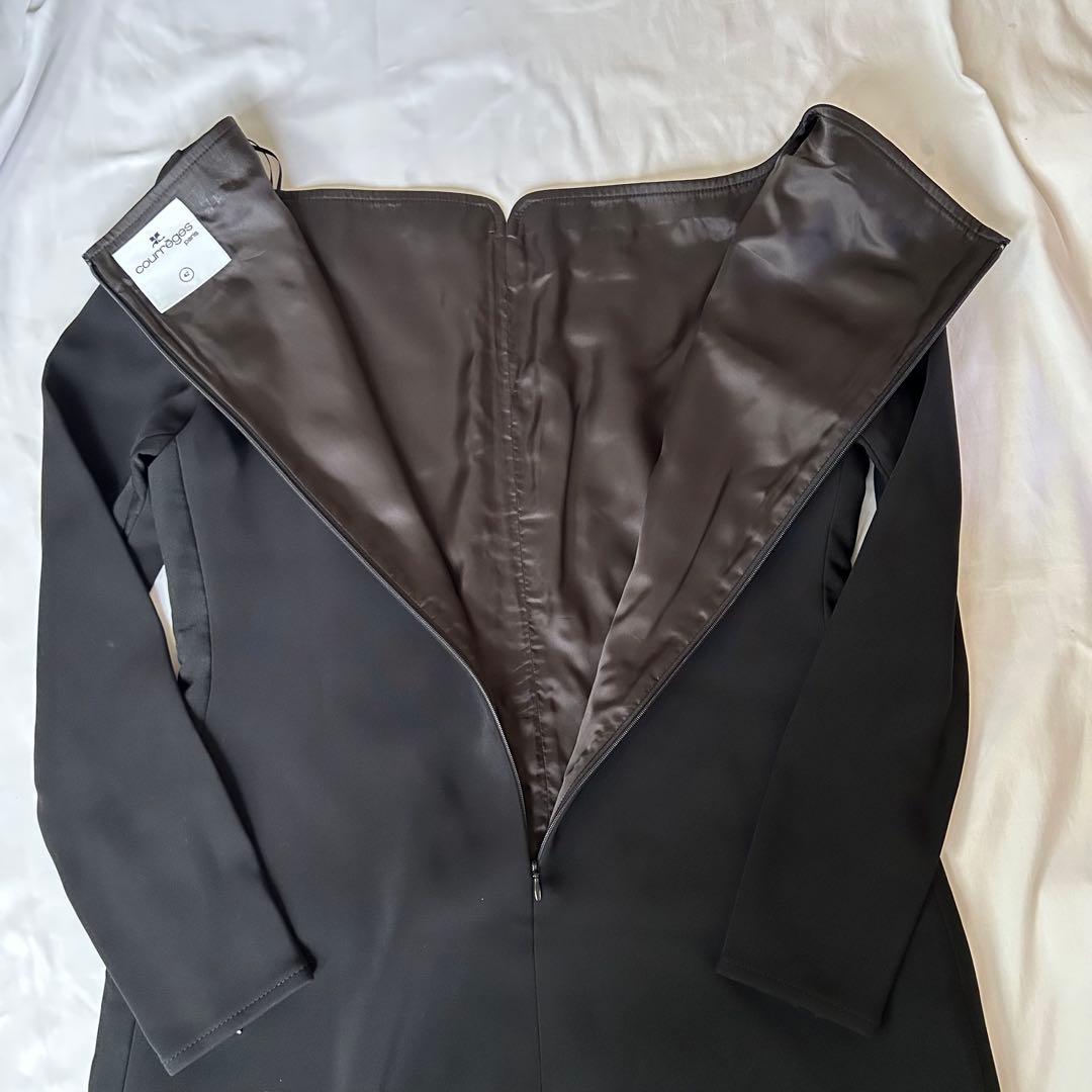 courrèges 肩見せ ボートネック 黒ミニワンピース 42 チュニック