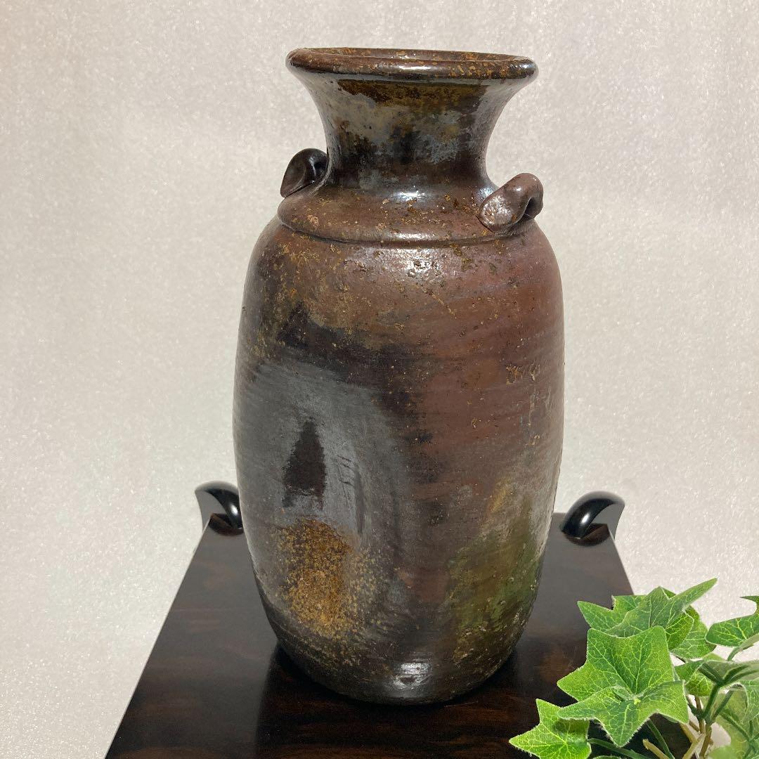 新品 丹波焼 立杭焼 清水丹京・昌義 作 耳付花瓶 花生 花一 壺 日本六
