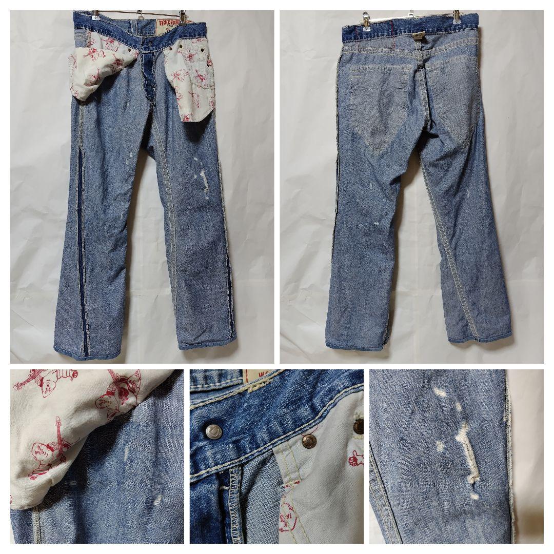 00s TRUE RELIGION フランキービッグティー 白糸 フレア デニ