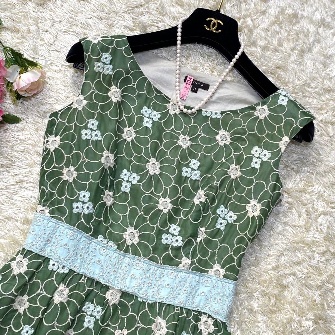 クリーニング済】トッカ 花柄刺繍ワンピース 刺繍ウエストマーク