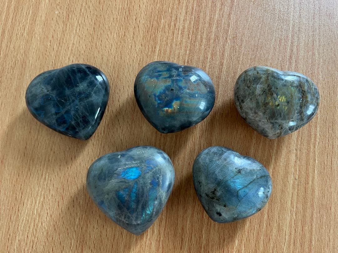 天然石 ラブラドライトハート カービング まとめ売り Pink labradorite 939g /ピンクラブラドライト | Hariqua