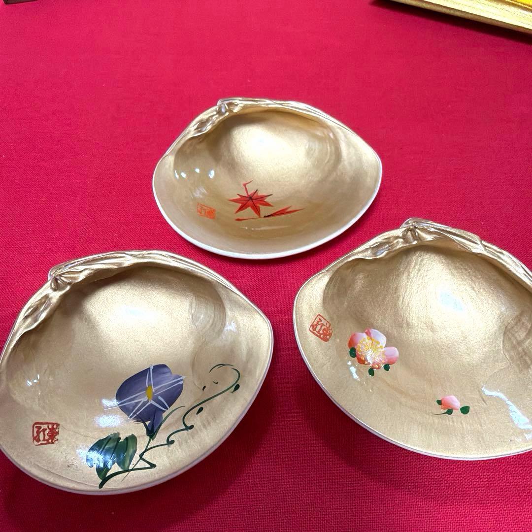 蘭子❀.*・゜ たち吉赤絵金彩角皿　庫山窯羽子板皿　No.4-24