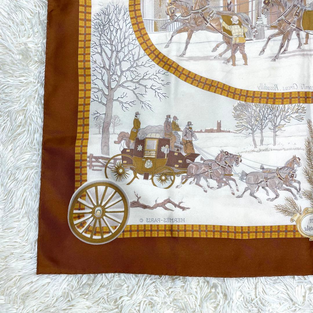 HERMES エルメス スカーフ カレ 90 シルク 冬の郵便馬車 雪景色