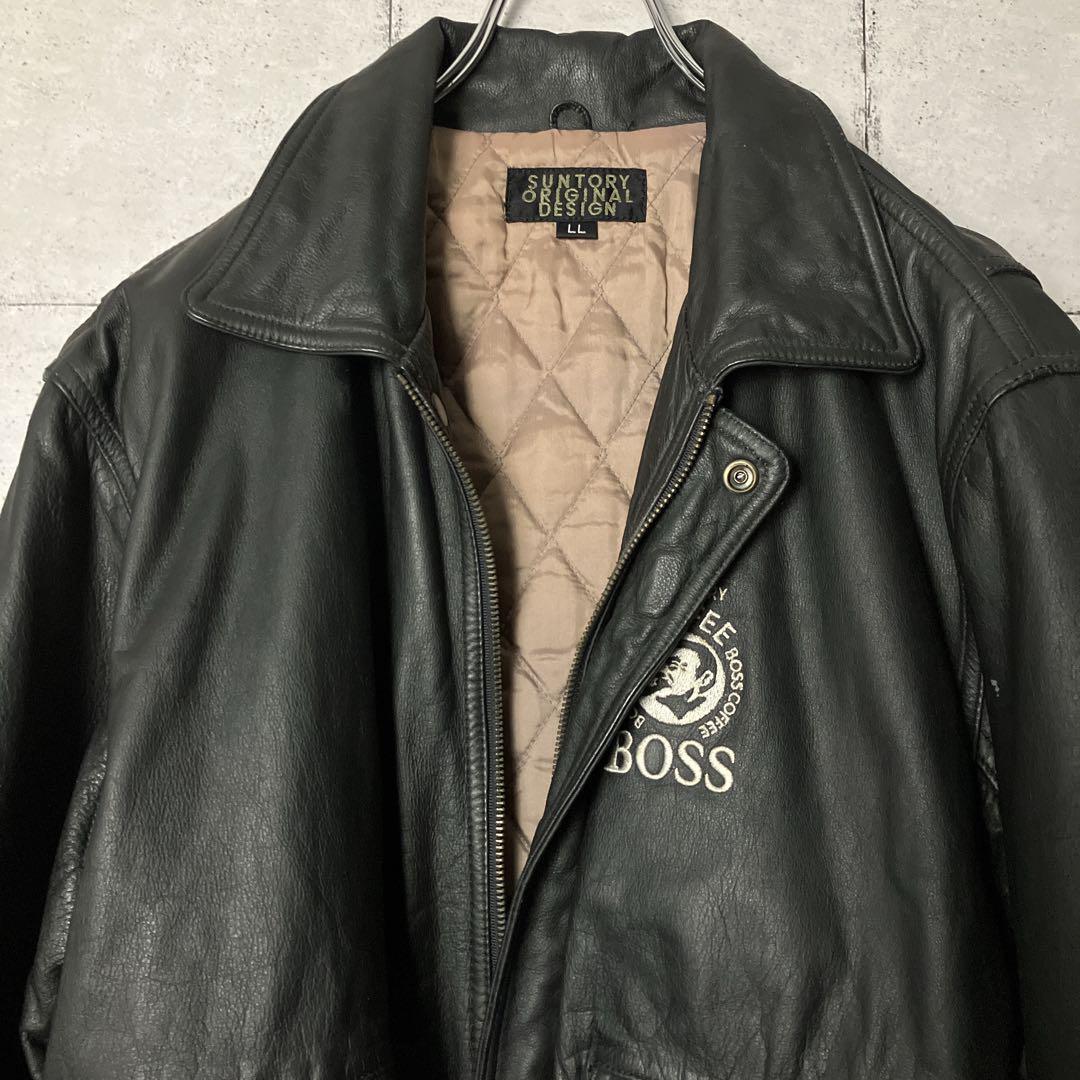 希少】サントリー BOSS☆革ジャン レザー 初代ボスジャン ビッグ刺繍