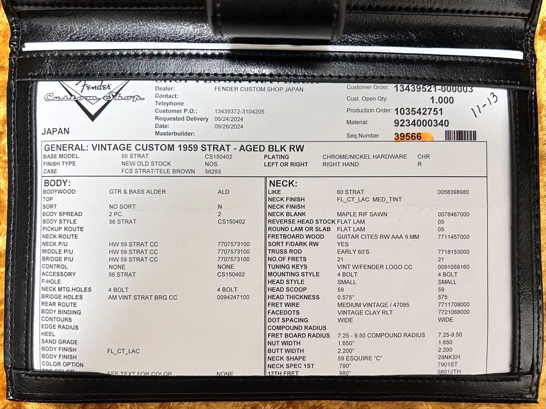 激鳴り個体 75相当 1959 Stratocaster ストラップ付