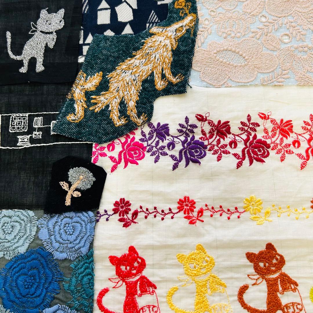 pjc.音の絵.ミナペルホネン.刺繍ハギレ.ハンドメイド.はぎれ