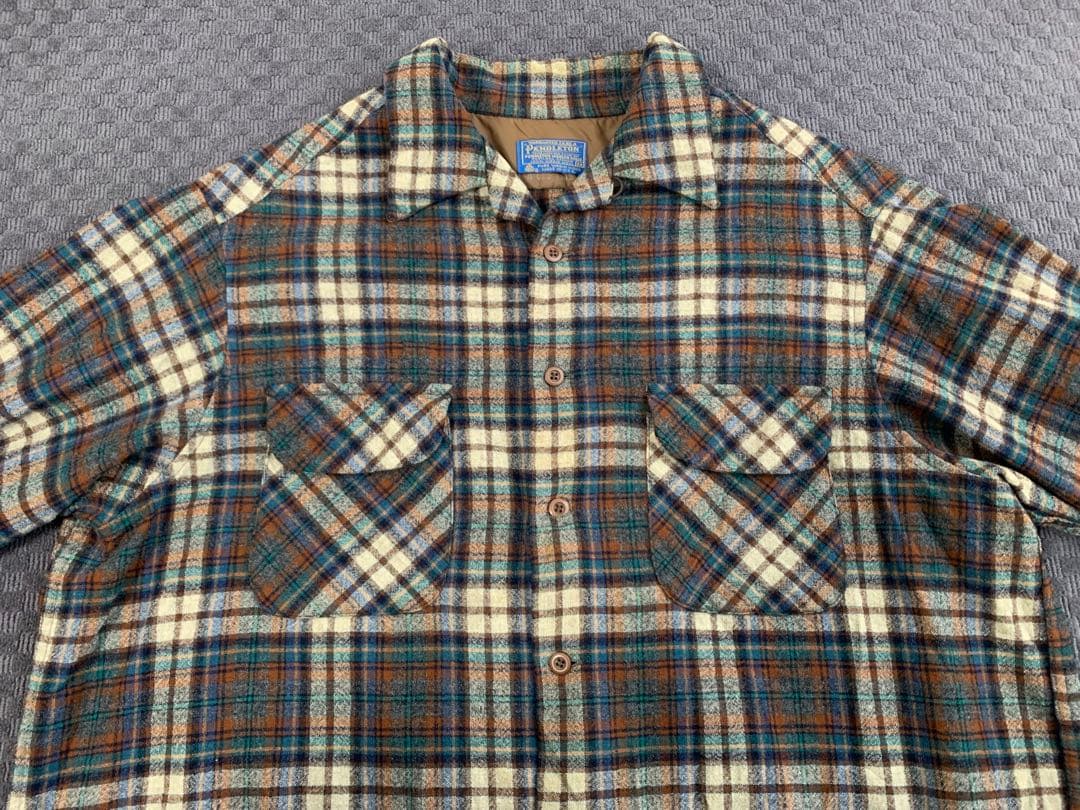 70s “PENDLETON” ボードシャツ 開襟 USA製 ブラウン2XL