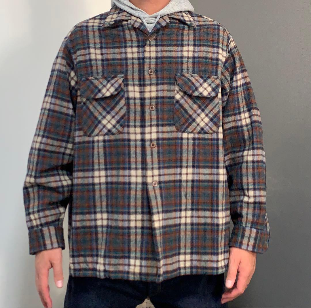 70s “PENDLETON” ボードシャツ 開襟 USA製 ブラウン2XL