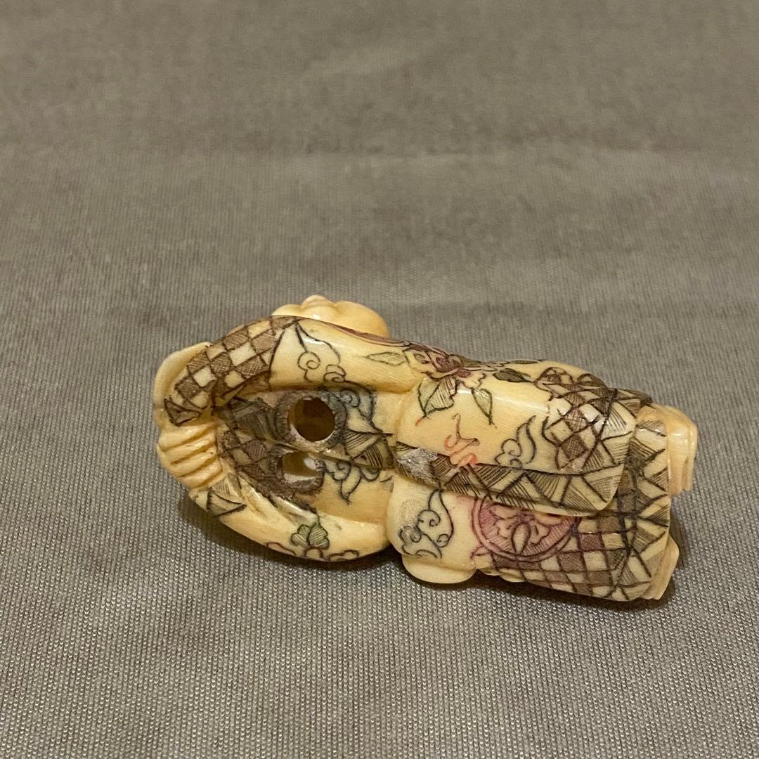 古美術 在銘 山口 カバ牙 根付 河馬 骨董 Netsuke 人物 彫刻⑤ - www