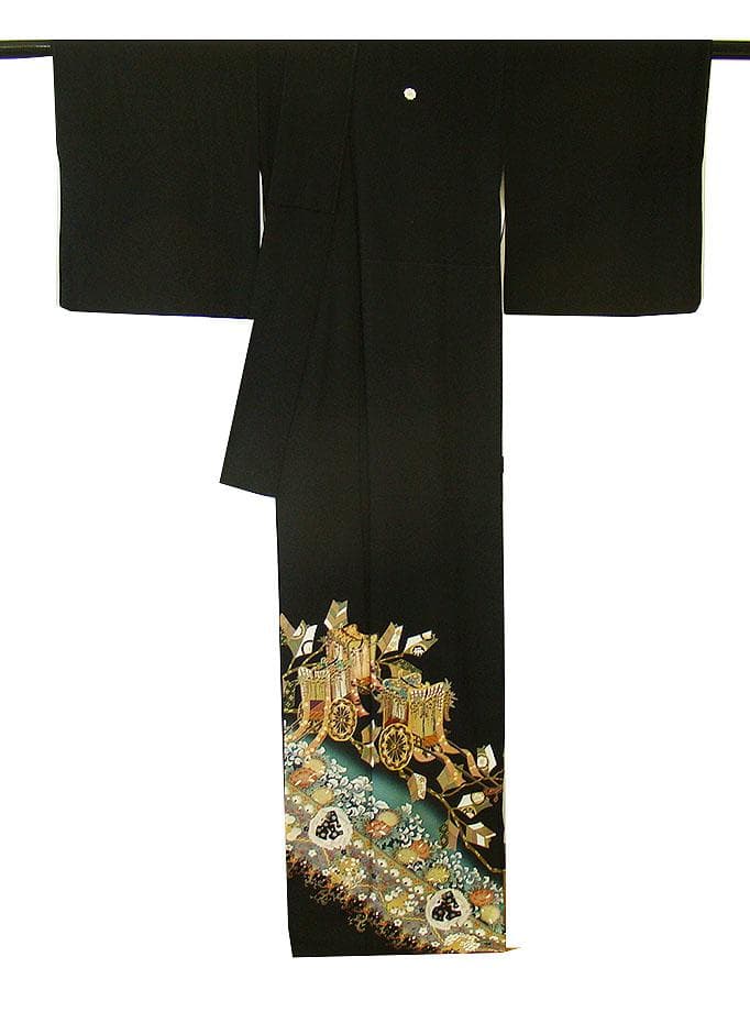 美品 ロング寸 結婚式 一越地 金彩加工染柄 黒留袖（正絹）仕立上り