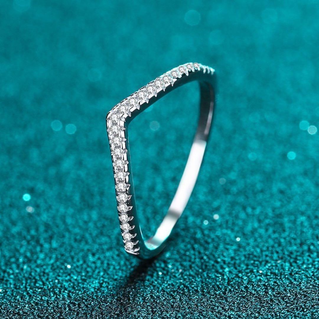 モアサナイト V字パヴェリング ハーフエタニティ シルバー925 2連