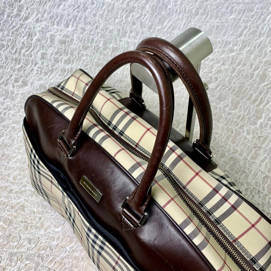 極美品】BURBERRY ノバチェック ボストンバッグ ショップ ロゴプレート