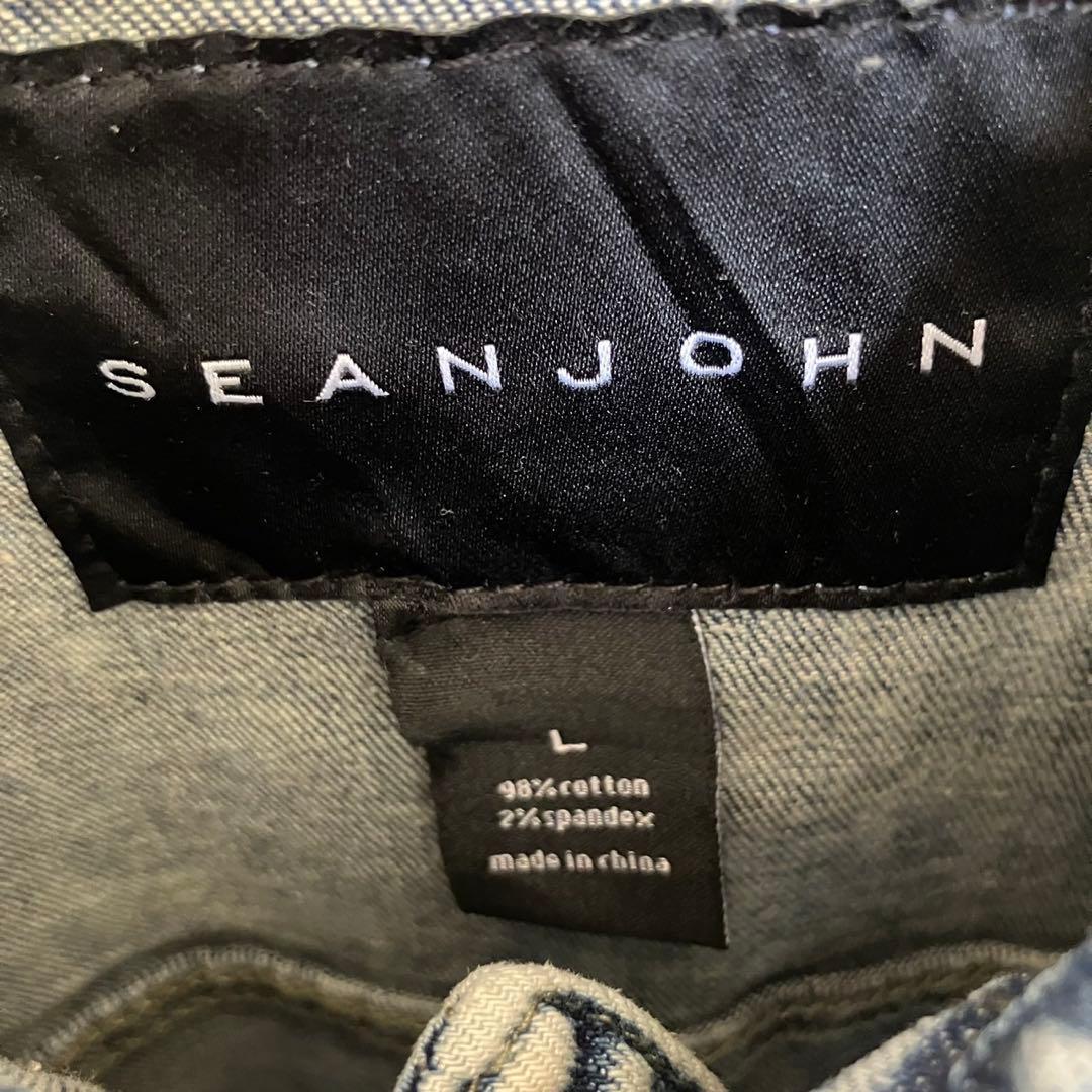 古着 SEAN JOHN デニムジャケット ケミカルウォッシュ ダメージ加工 L