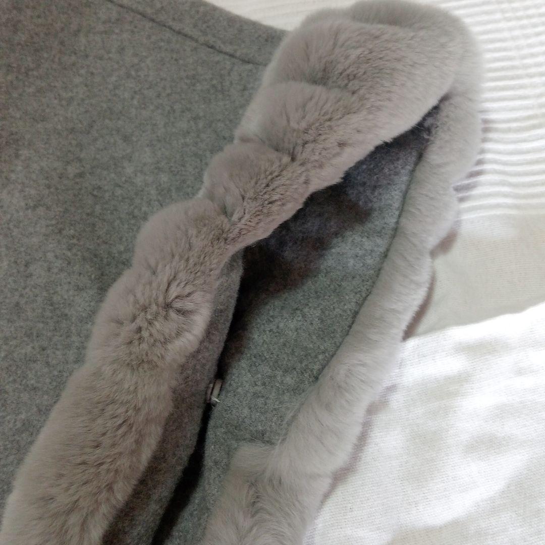 極美品 LANVIN グレー レッキスファーポンチョ ウール100％ ランバン