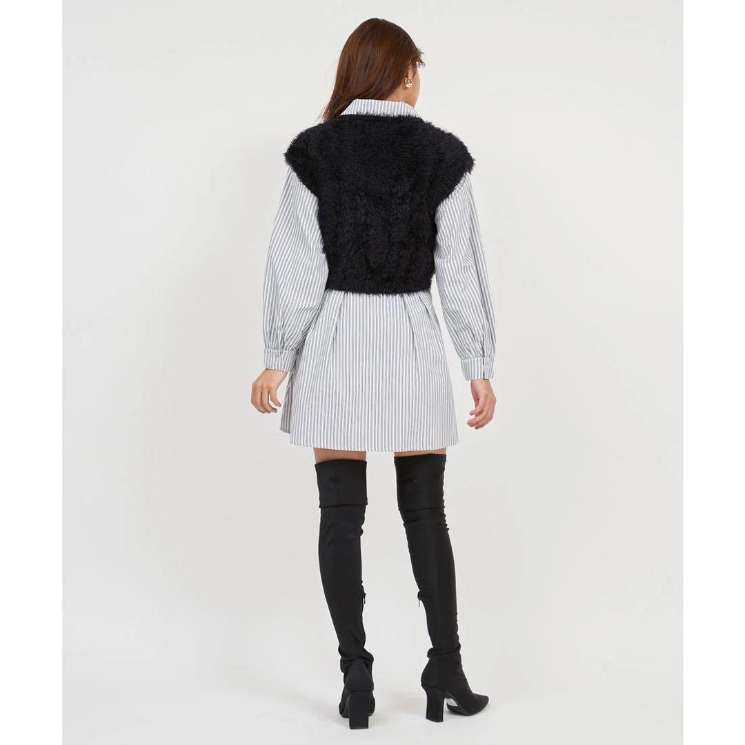 新品 ロイヤルパーティー ニットベスト付くびれるストライプシャツ