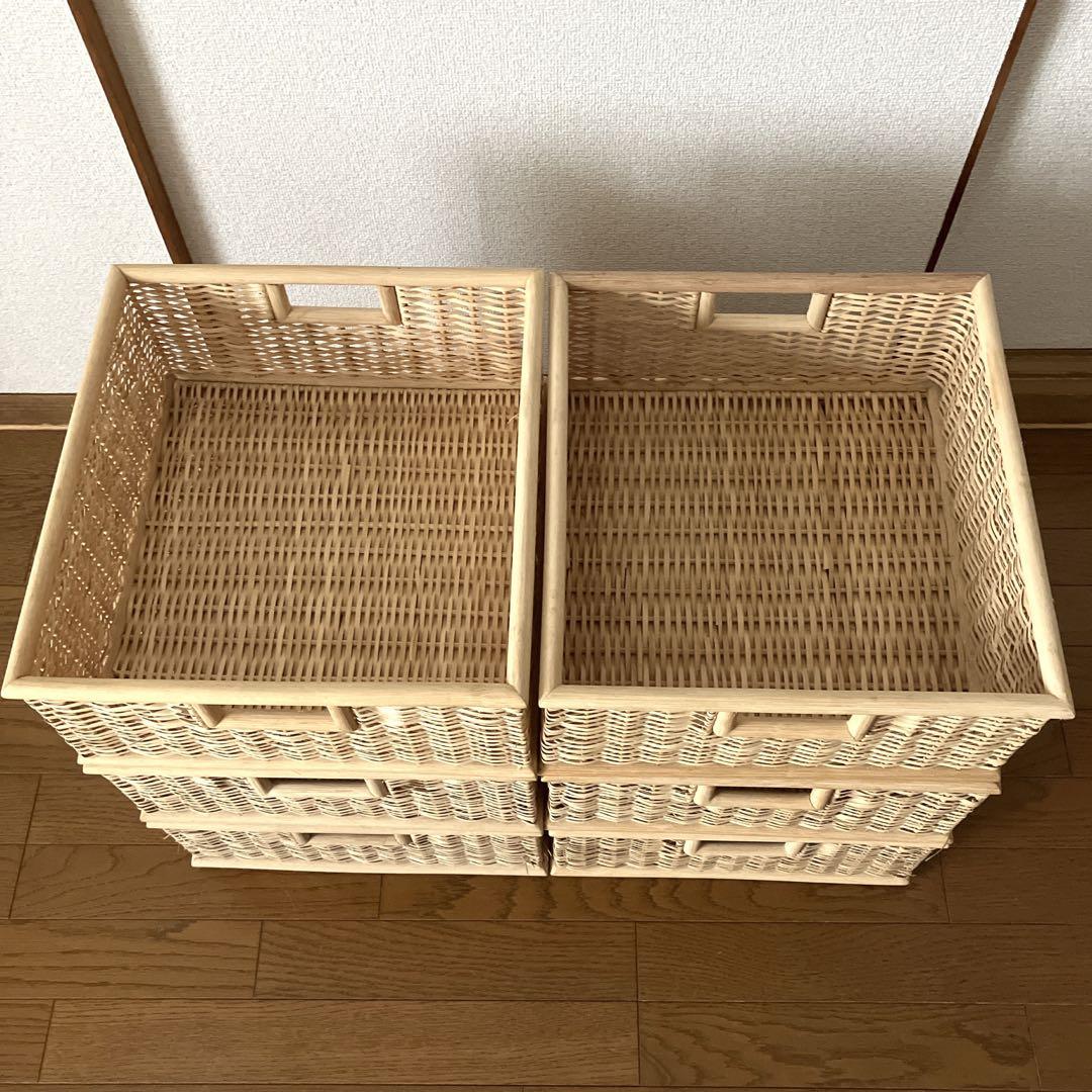 無印良品】6個セット重なるブリ材角型バスケット・中35×37×16