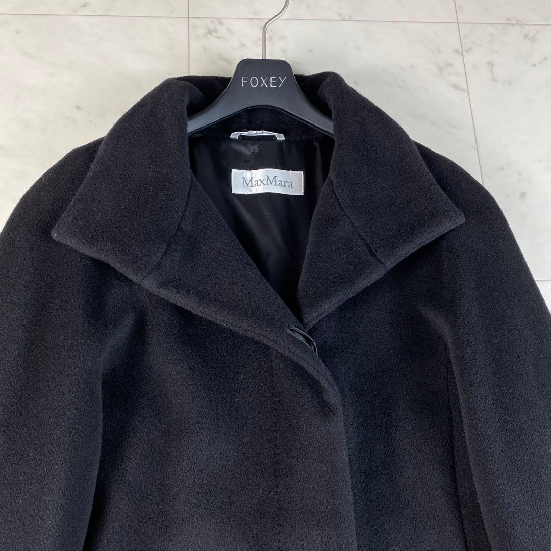 カシミヤ混◎マックスマーラ 比翼コート マキシ丈 白タグ ブラック 黒