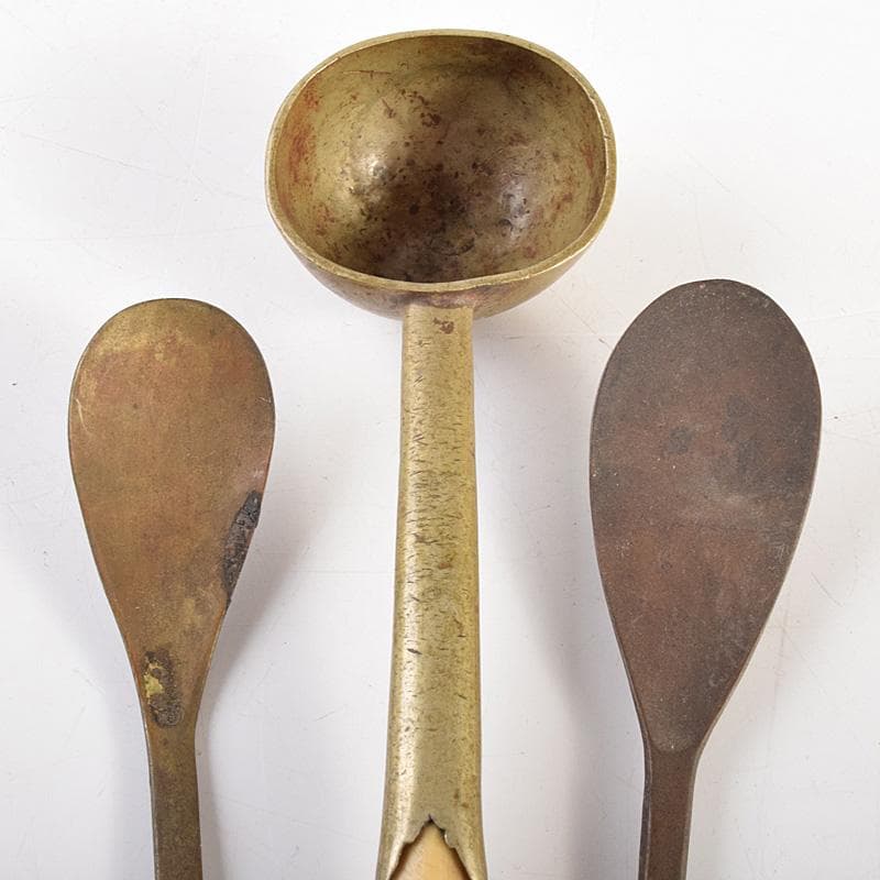 こうちゃん様専用 朝鮮美術 李朝 古銅 薬匙 銅匙 柄杓 5点 V R7507