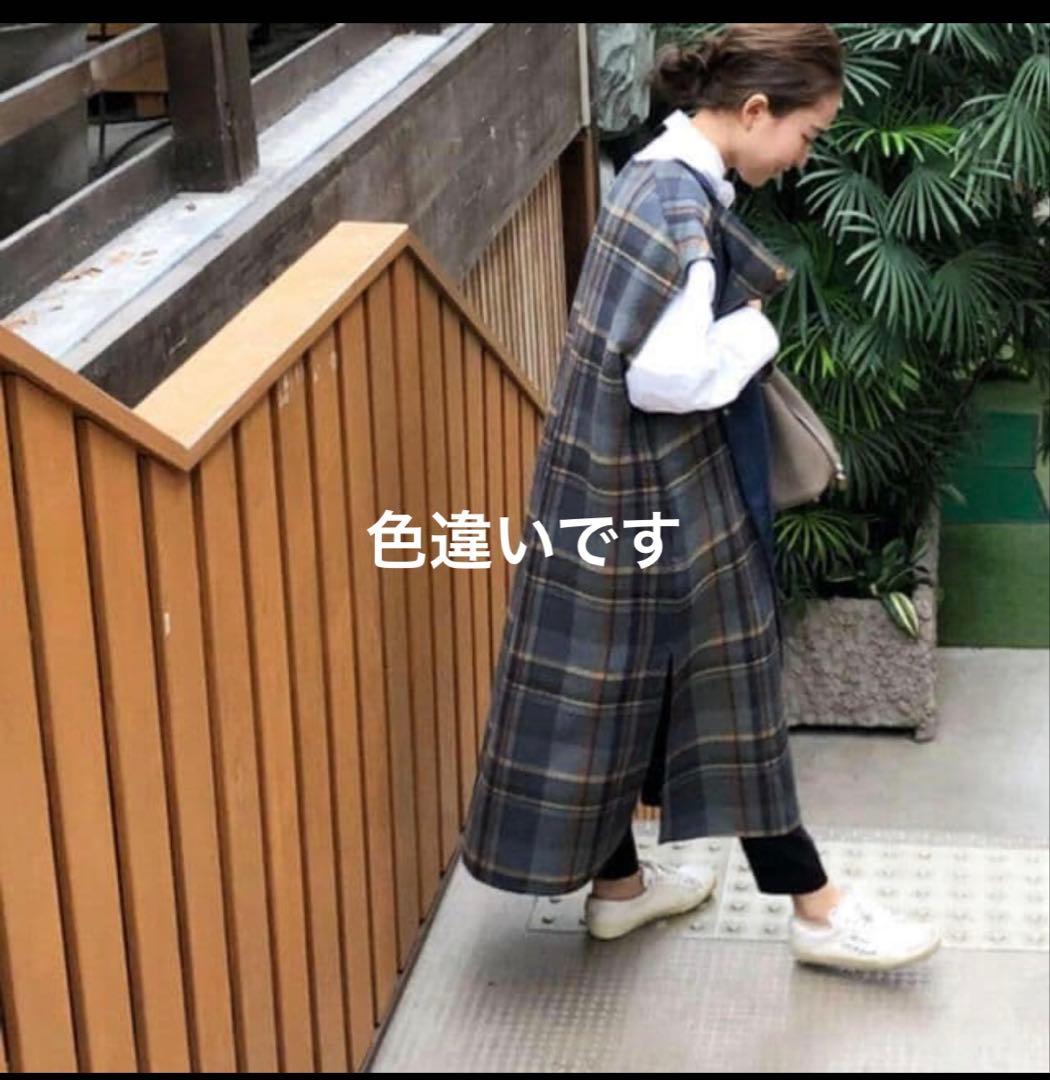 yori ヨリ ウールチェックロングジレコート グリーン ロングベスト 金