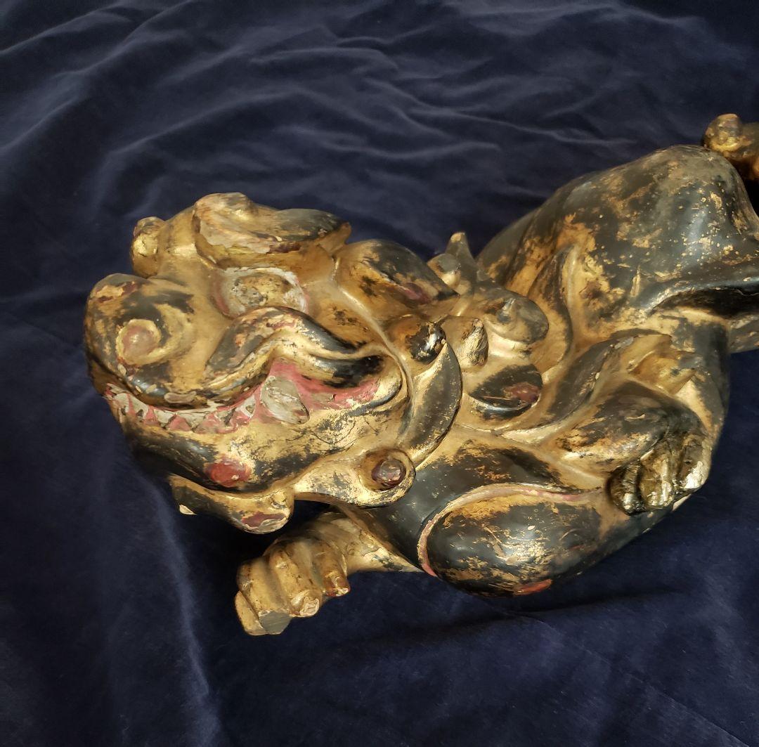No197 古い獅子の金箔木彫(仏教彫刻) 室町・江戸期 - メルカリ