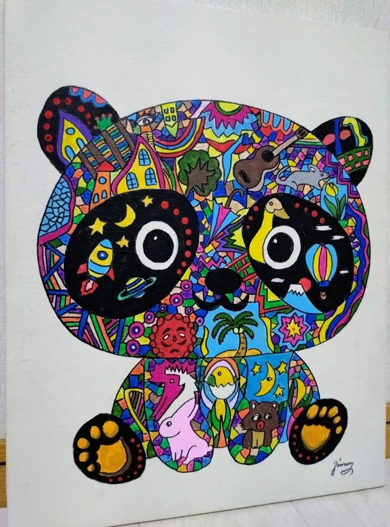 F6号】ジミー大西【パンダ】手描き作品/表裏サイン/油彩/アクリル/絵画