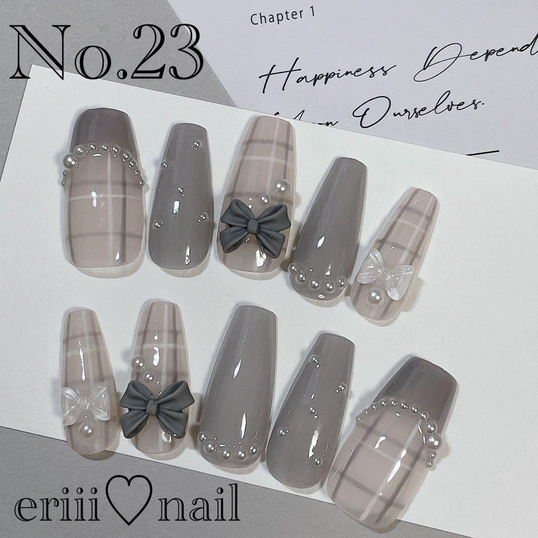 オーダーネイルチップ♡くすみグレー量産型フレンチガーリー地雷