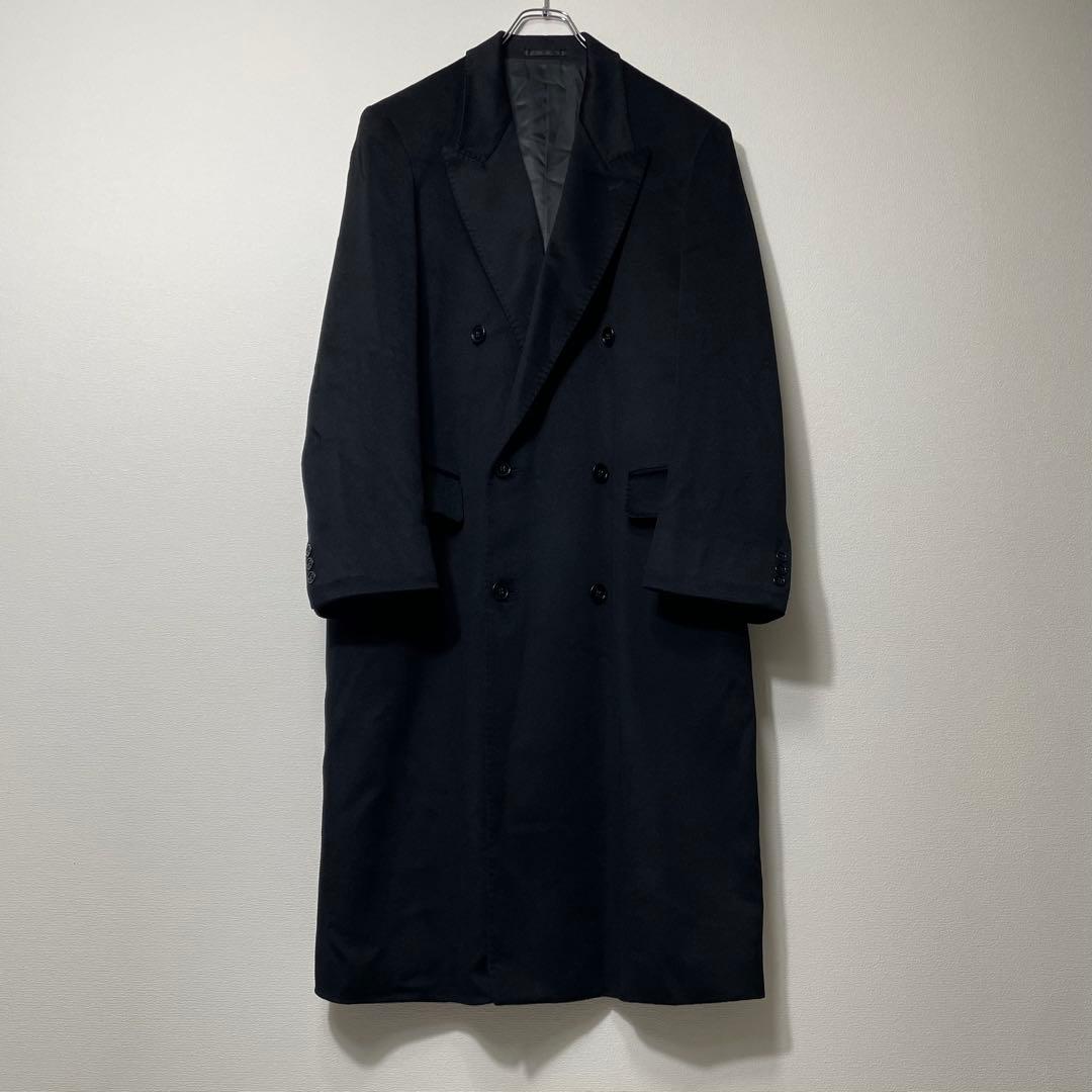 【極上の肌触り】 ロングチェスターコート ダブルブレスト カシミヤ100 黒 チェスターコート ロング カシミヤ100% cashmere 黒 L ダブル