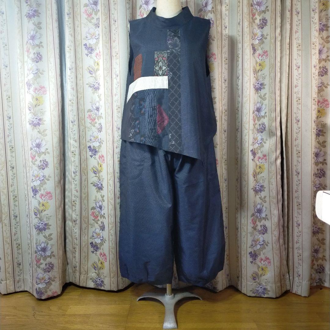 小豆です✿大島紬をつないだセットアップ　総裏仕立て　ハンドメイド♡ 小豆様専用です✿大島紬をつないだセットアップ 総裏仕立て