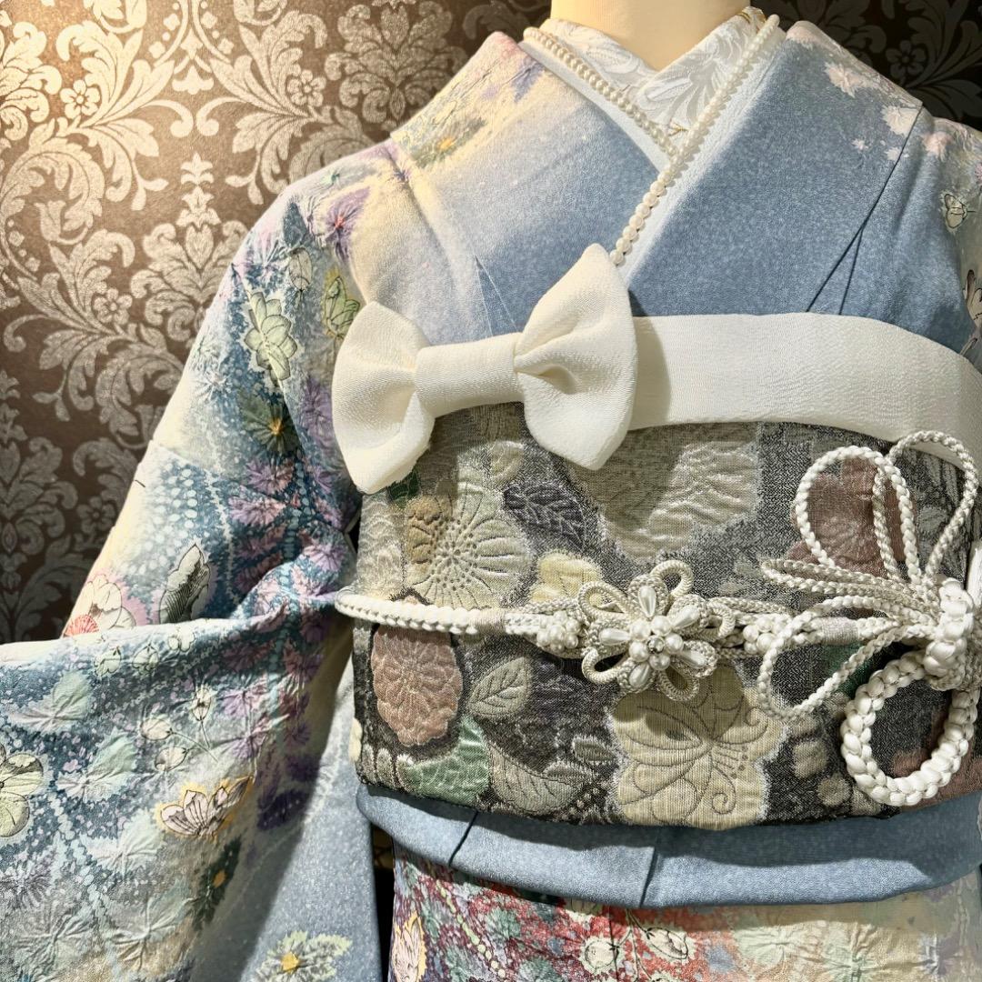 美品 辻ヶ花 銀通し 花絞り 暈し 逸品 振袖 フルセット 振り袖美品