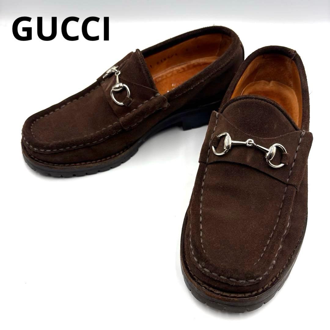 【超美品】GUCCI　23.0cm相当　ローファー　スエード　スエード　ブラウン GUCCI ブラウン スエード ホースビット ローファー 美品 - メルカリ
