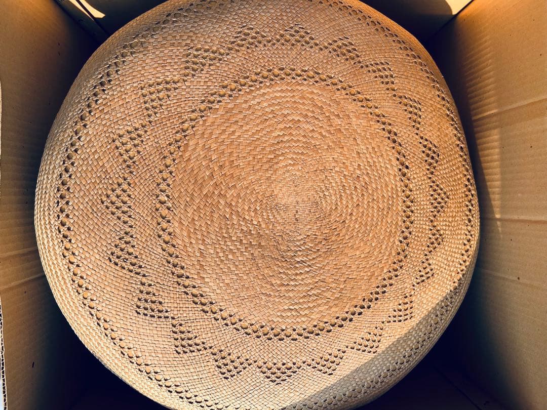 昭和レトロ 本パナマ 円形 座布団 5枚組み 56cm 未使用品 台湾製