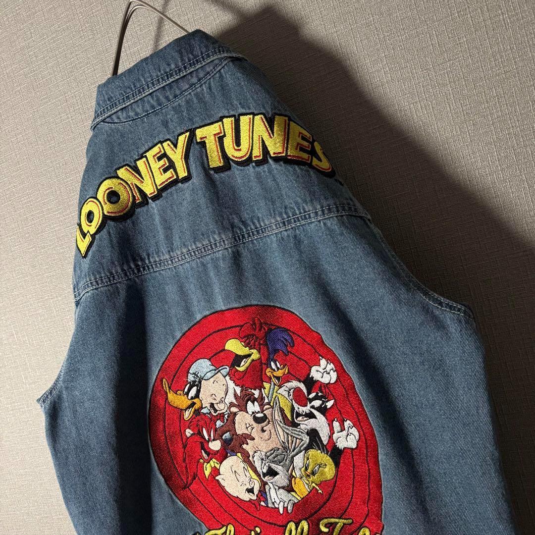 ルーニーテューンズ デニムジャケット ビッグロゴ バック刺繍 ダブル