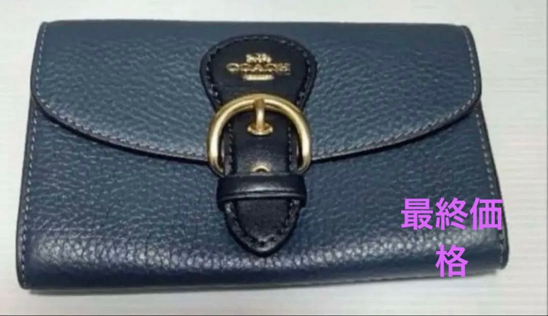 COACH コーチ 二つ折り財布 ネイビー レザー 金具 COACH（コーチ） 財布 レディース 2つ折り 折財布 コンパクト
