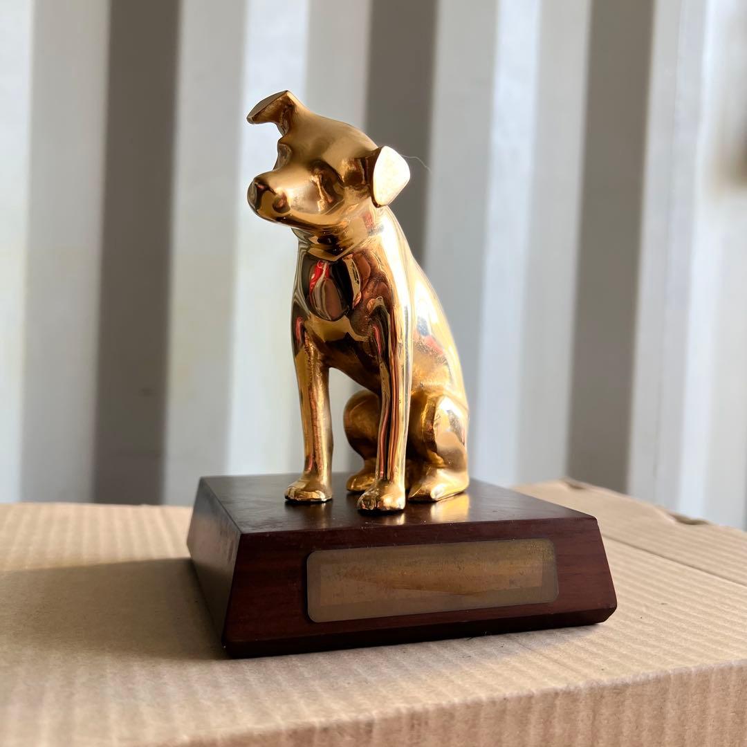 88美品✨ ビクター犬 ニッパー 18センチ ゴールド 置物 レトロ 希少