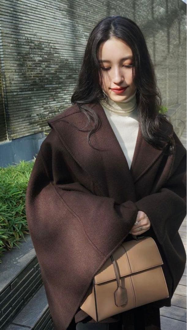 L´Or レギュラーヘム ケープコート ダークブラウン かじまり ウールコート