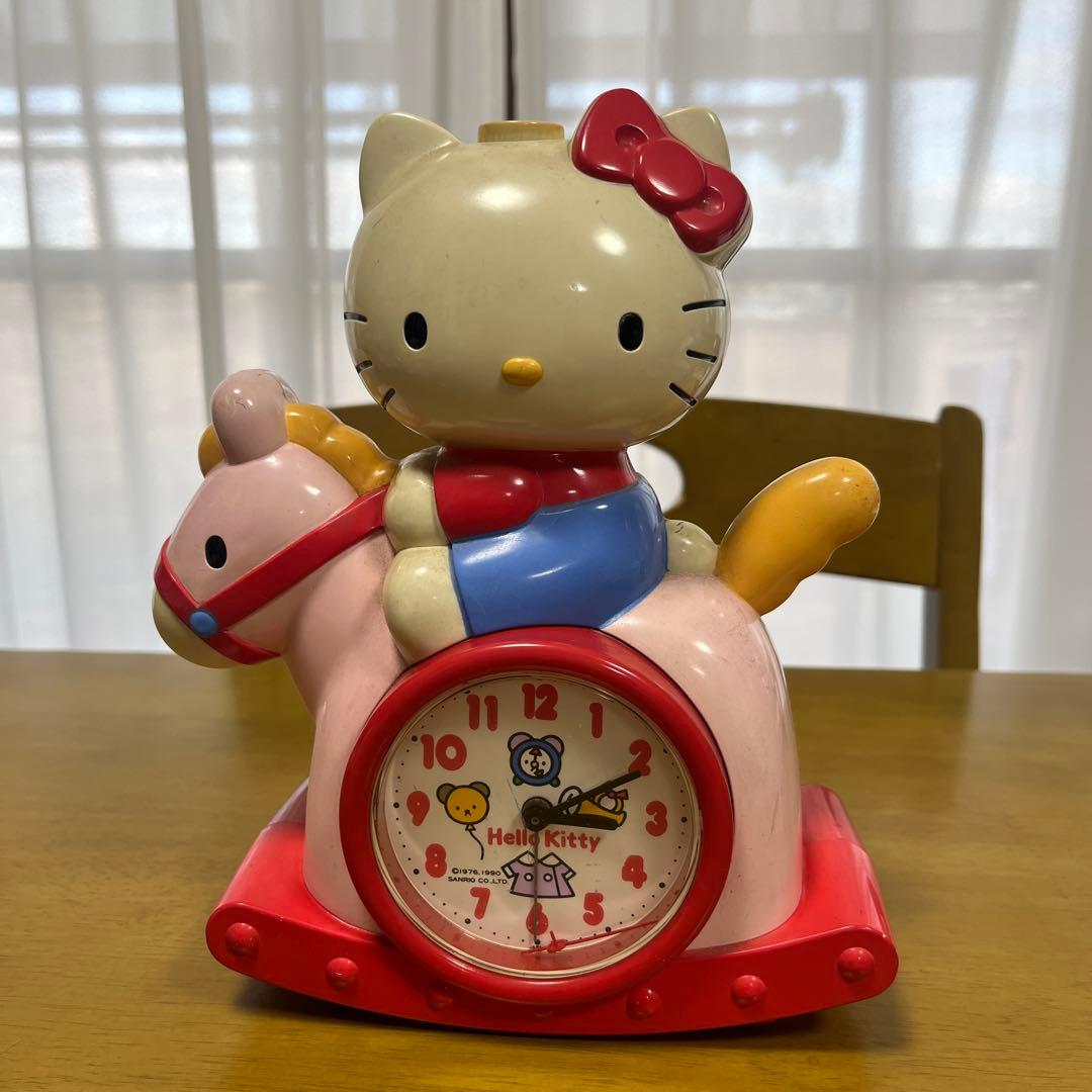【HELLO KITTY】キティの声　おしゃべり目覚まし時計木馬キティ当時物希少 希少品 ハローキティ Hello Kitiy 木馬 目覚まし時計 おしゃべり