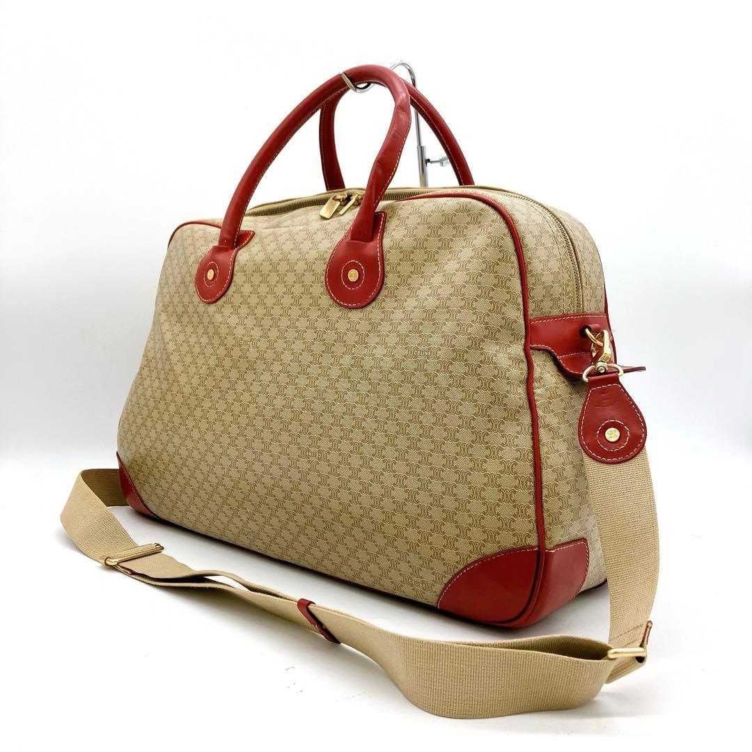 【CELINE】2wayバッグ　ボストンバッグ　マカダム柄　PVC レッド 中古・古着通販】CELINE (セリーヌ) マカダム柄ボストンバッグ